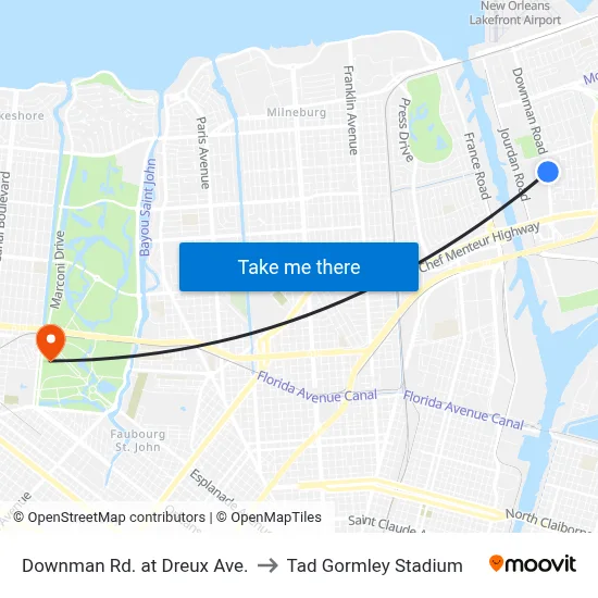 Downman Rd. at Dreux Ave. to Tad Gormley Stadium map