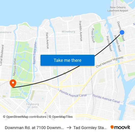 Downman Rd. at 7100 Downman Rd. to Tad Gormley Stadium map