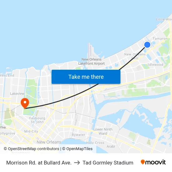 Morrison Rd. at Bullard Ave. to Tad Gormley Stadium map