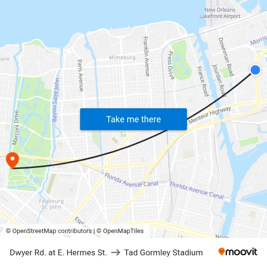 Dwyer Rd. at E. Hermes St. to Tad Gormley Stadium map
