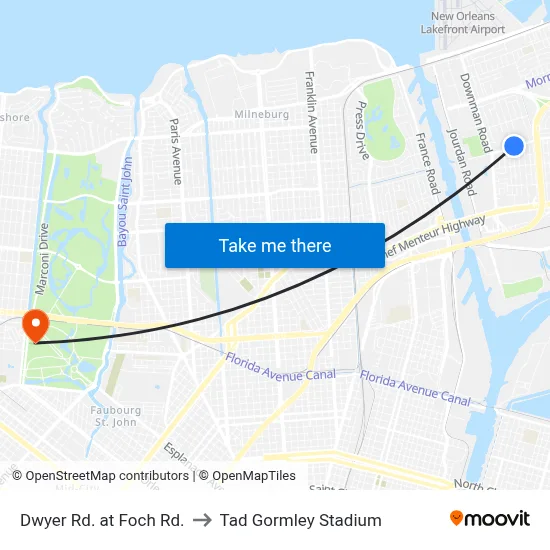 Dwyer Rd. at Foch Rd. to Tad Gormley Stadium map