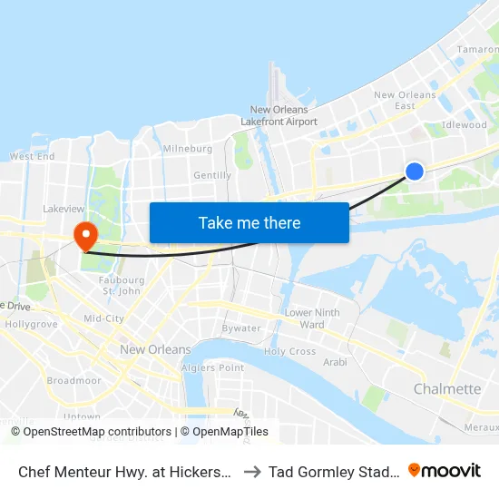 Chef Menteur Hwy. at Hickerson St. to Tad Gormley Stadium map