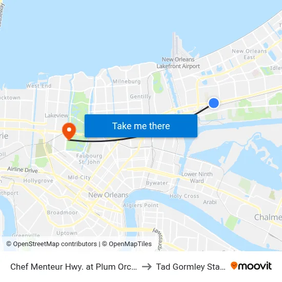Chef Menteur Hwy. at Plum Orchard St. to Tad Gormley Stadium map