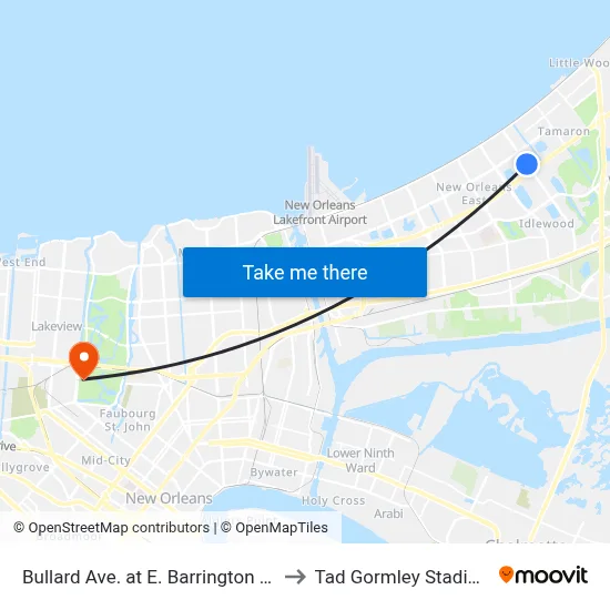 Bullard Ave. at E. Barrington Dr. to Tad Gormley Stadium map