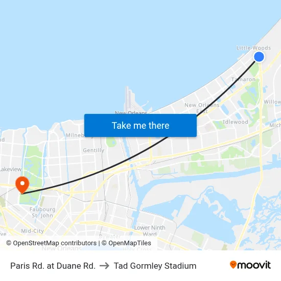 Paris Rd. at Duane Rd. to Tad Gormley Stadium map
