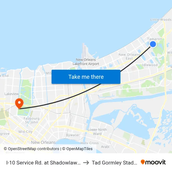 I-10 Service Rd. at Shadowlawn Dr. to Tad Gormley Stadium map