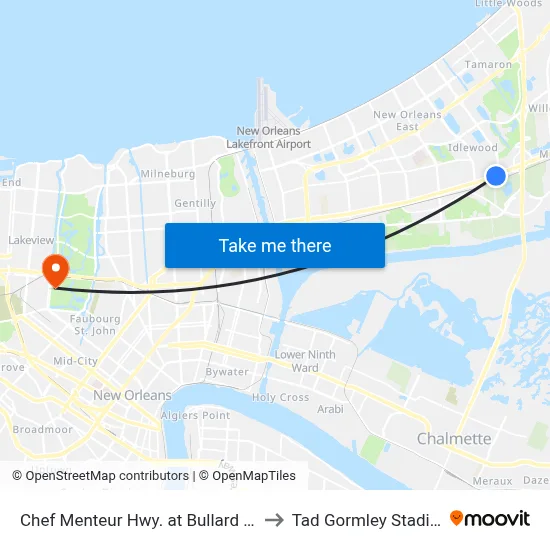 Chef Menteur Hwy. at Bullard Ave. to Tad Gormley Stadium map