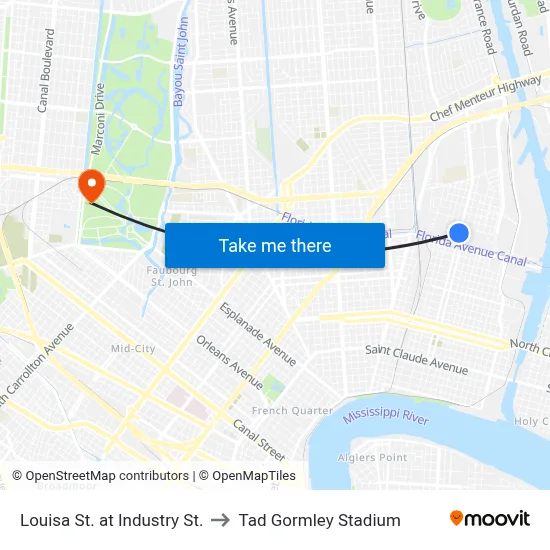 Louisa St. at Industry St. to Tad Gormley Stadium map