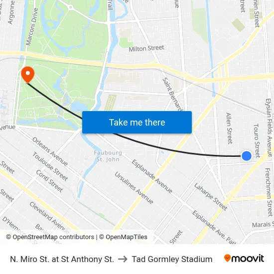 N. Miro St. at St Anthony St. to Tad Gormley Stadium map