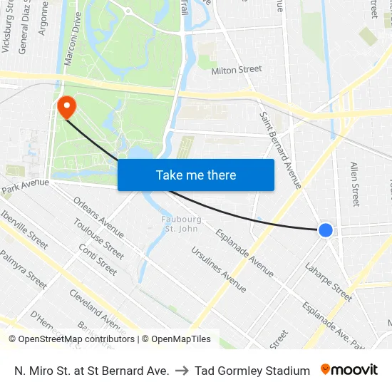 N. Miro St. at St Bernard Ave. to Tad Gormley Stadium map