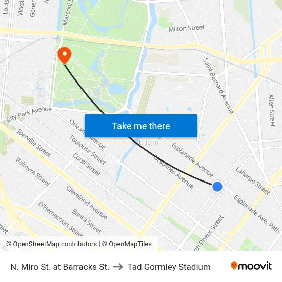 N. Miro St. at Barracks St. to Tad Gormley Stadium map
