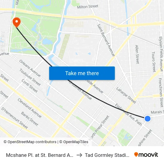 Mcshane Pl. at St. Bernard Ave. to Tad Gormley Stadium map
