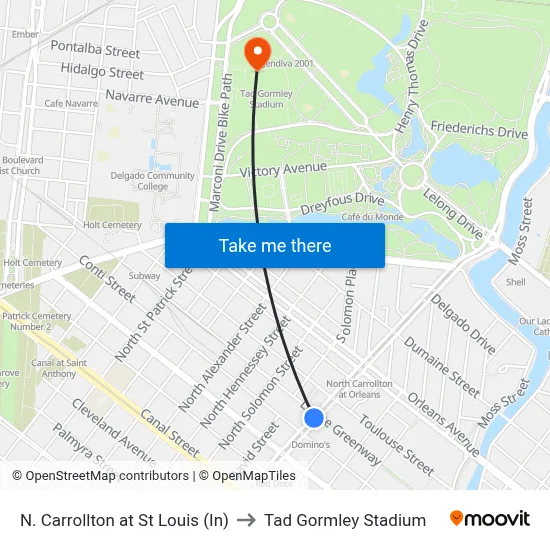 N. Carrollton at St Louis (In) to Tad Gormley Stadium map