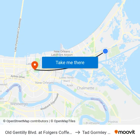 Old Gentilly Blvd. at Folgers Coffee Plant Gate 1c to Tad Gormley Stadium map