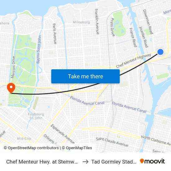 Chef Menteur Hwy. at Stemway Dr. to Tad Gormley Stadium map
