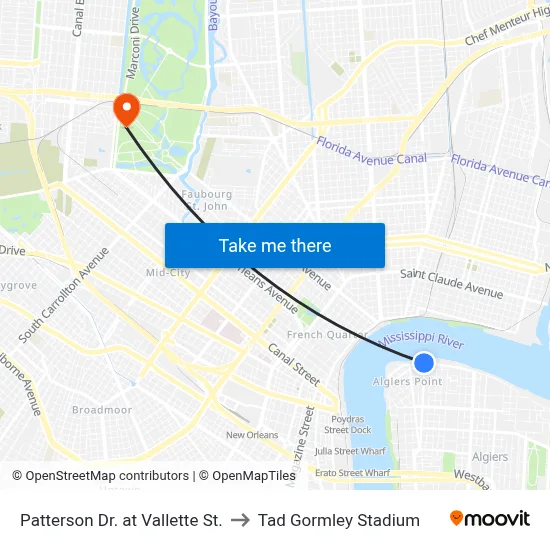 Patterson Dr. at Vallette St. to Tad Gormley Stadium map