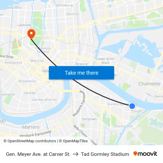 Gen. Meyer Ave. at Carver St. to Tad Gormley Stadium map