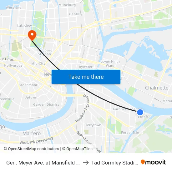 Gen. Meyer Ave. at Mansfield Ave. to Tad Gormley Stadium map