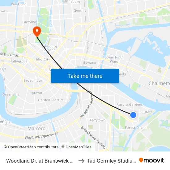 Woodland Dr. at Brunswick Ct. to Tad Gormley Stadium map