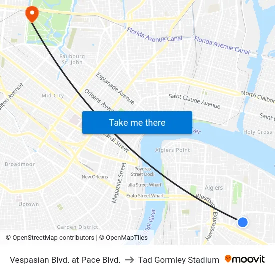 Vespasian Blvd. at Pace Blvd. to Tad Gormley Stadium map