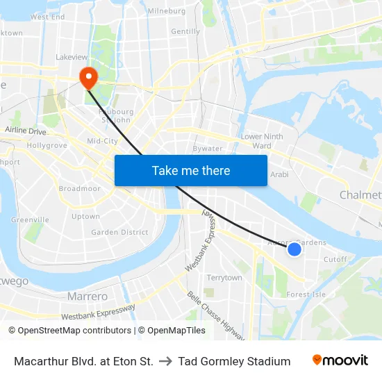 Macarthur Blvd. at Eton St. to Tad Gormley Stadium map
