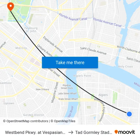 Westbend Pkwy. at Vespasian Blvd. to Tad Gormley Stadium map