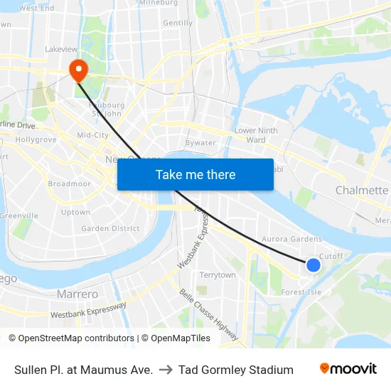 Sullen Pl. at Maumus Ave. to Tad Gormley Stadium map