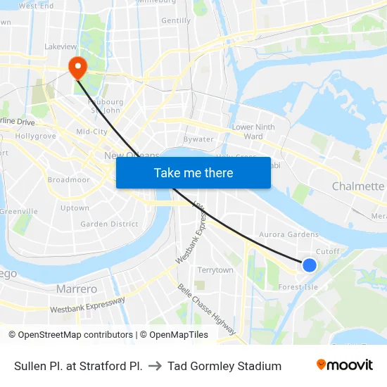 Sullen Pl. at Stratford Pl. to Tad Gormley Stadium map