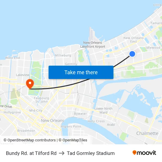 Bundy Rd. at Tilford Rd to Tad Gormley Stadium map