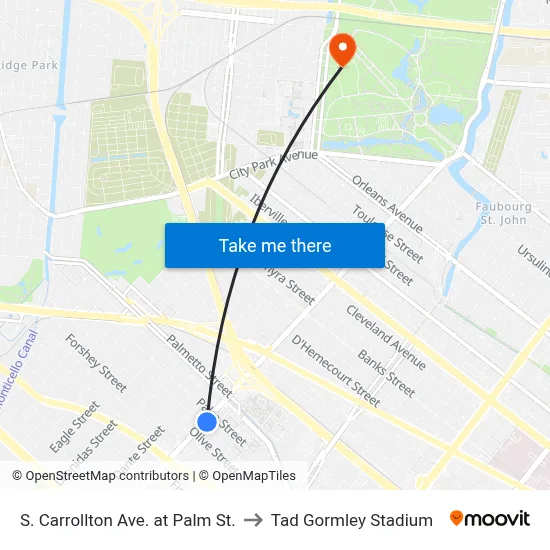 S. Carrollton Ave. at Palm St. to Tad Gormley Stadium map