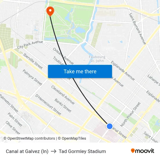 Canal at Galvez (In) to Tad Gormley Stadium map