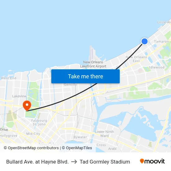 Bullard Ave. at Hayne Blvd. to Tad Gormley Stadium map