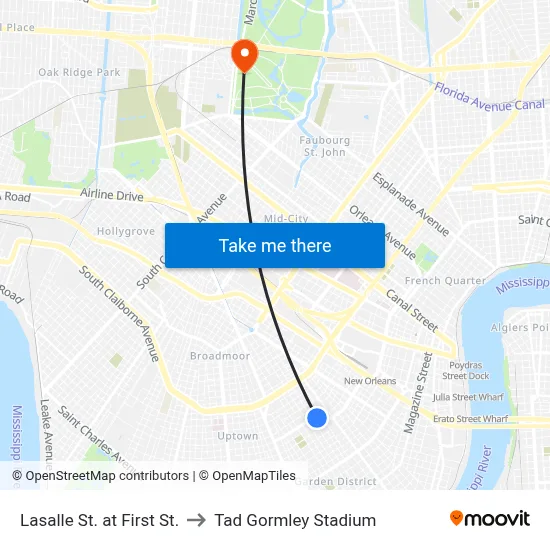 Lasalle St. at First St. to Tad Gormley Stadium map