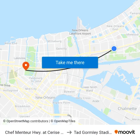 Chef Menteur Hwy. at Cerise Ave. to Tad Gormley Stadium map