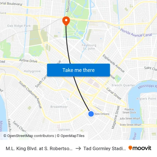 M.L. King Blvd. at S. Robertson St. to Tad Gormley Stadium map