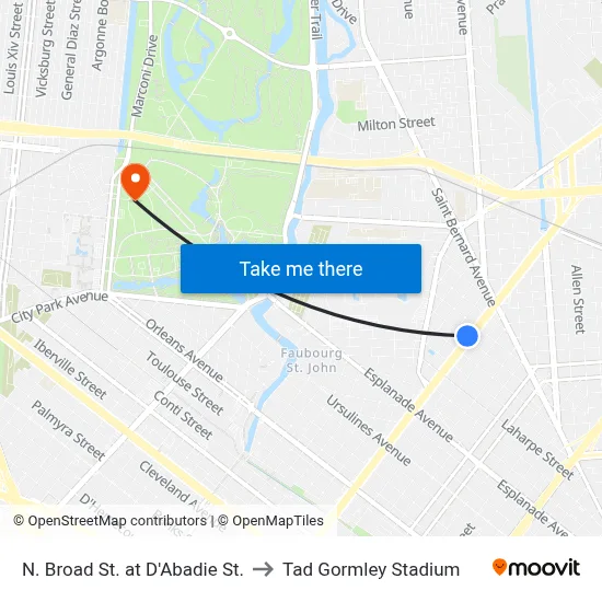 N. Broad St. at D'Abadie St. to Tad Gormley Stadium map