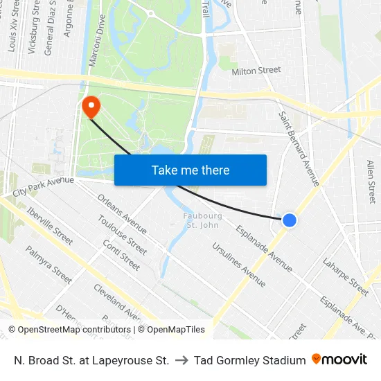 N. Broad St. at Lapeyrouse St. to Tad Gormley Stadium map