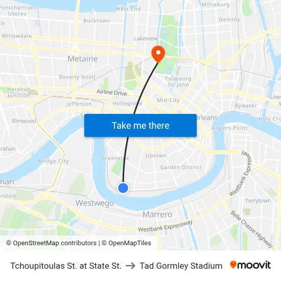 Tchoupitoulas St. at State St. to Tad Gormley Stadium map
