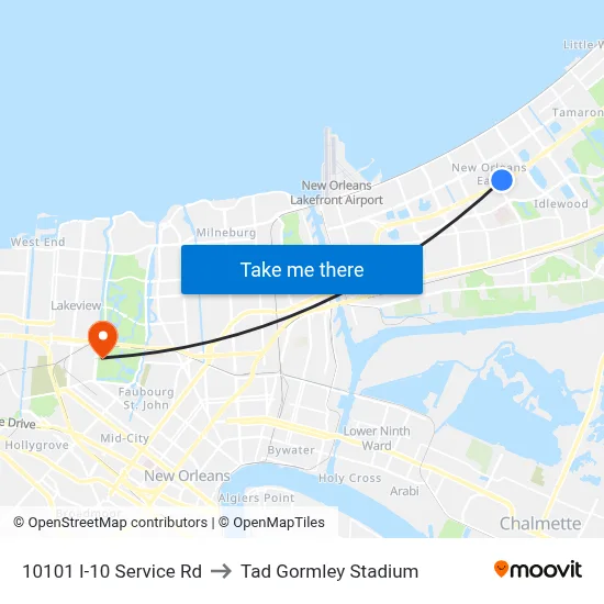 10101 I-10 Service Rd to Tad Gormley Stadium map