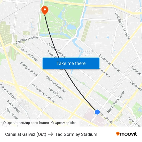 Canal at Galvez (Out) to Tad Gormley Stadium map