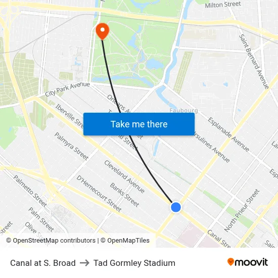 Canal at S. Broad to Tad Gormley Stadium map