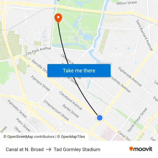 Canal at N. Broad to Tad Gormley Stadium map