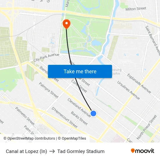 Canal at Lopez (In) to Tad Gormley Stadium map