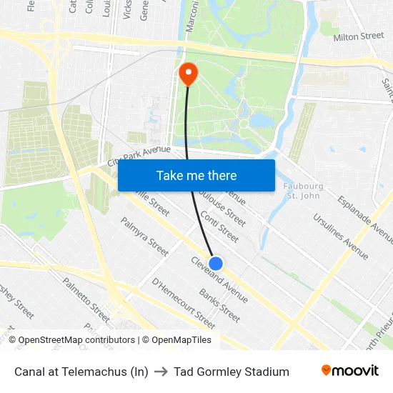 Canal at Telemachus (In) to Tad Gormley Stadium map