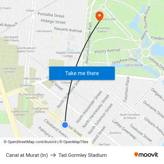 Canal at Murat (In) to Tad Gormley Stadium map