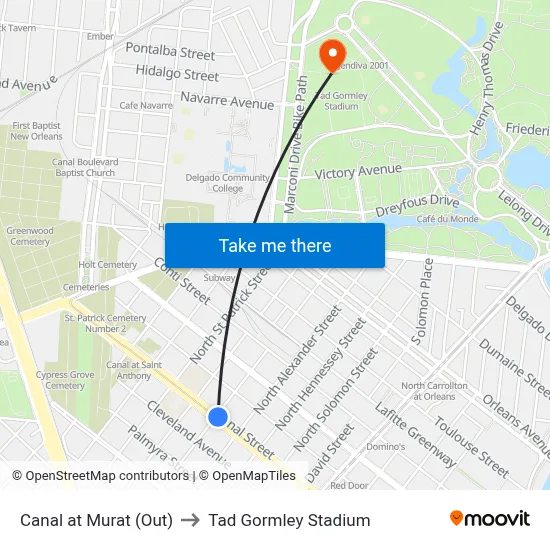Canal at Murat (Out) to Tad Gormley Stadium map