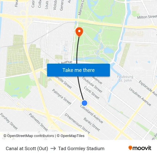 Canal at Scott (Out) to Tad Gormley Stadium map