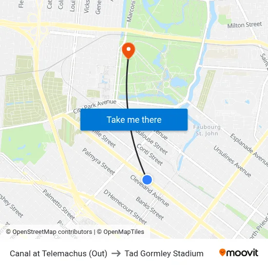 Canal at Telemachus (Out) to Tad Gormley Stadium map