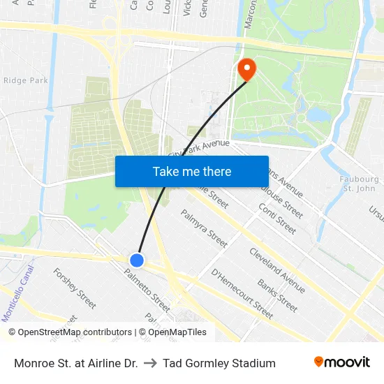 Monroe St. at Airline Dr. to Tad Gormley Stadium map