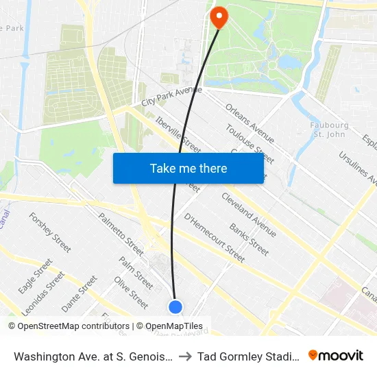 Washington Ave. at S. Genois St. to Tad Gormley Stadium map